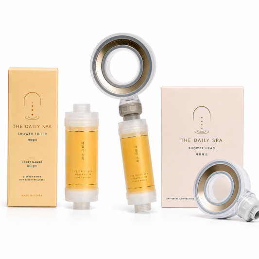 Honey Mango welcome kit: shower filters, Halo Shower Head and retail boxes