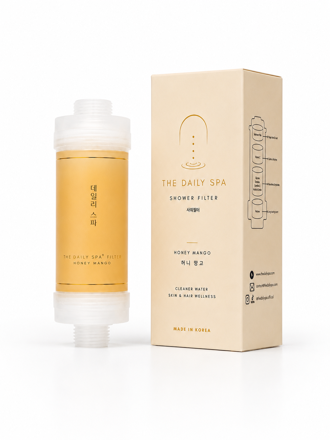 Honey Mango filter and box side by side showing packaging diagram